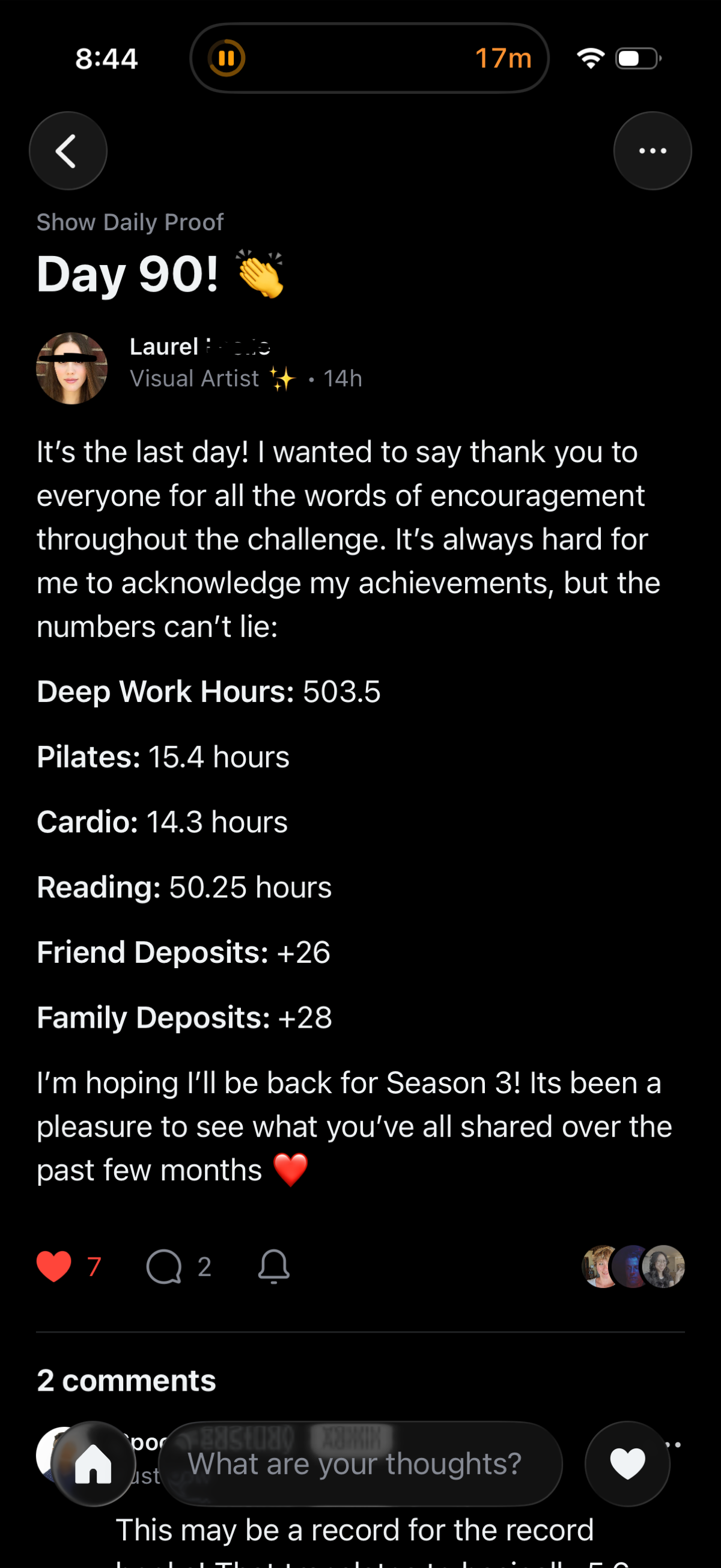 It's always hard for me to acknowledge my achievements, but the numbers can't lie: Deep Work Hours: 503.5 — Laurel · visual artist